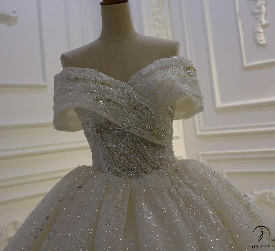 Ostty Luxury White One Shoulder Sleeveless Beading Wedding Dresses OS841