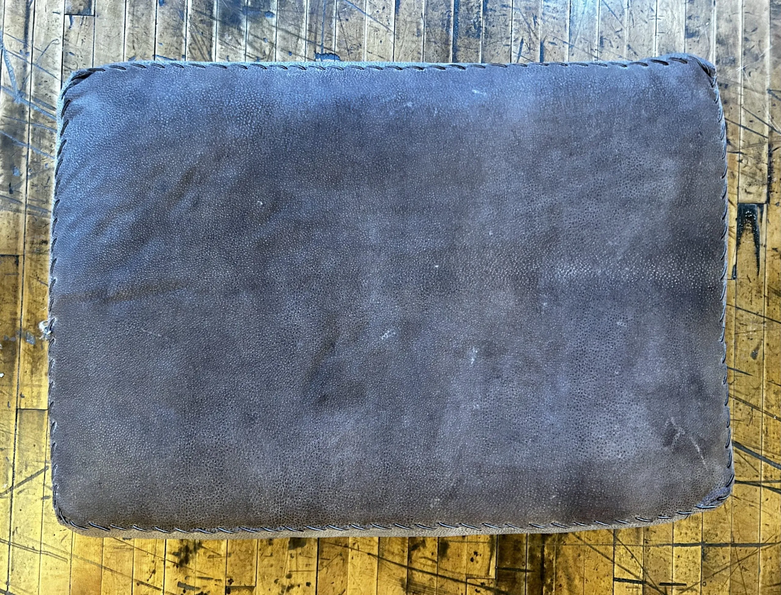 Ottoman, Pigskin, Rectangle, Western Style, Gray-Brown