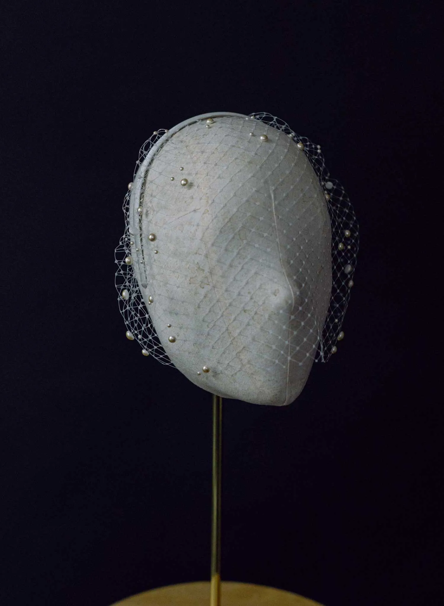 Pearl adorned birdcage headband veil - Style #2444