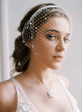 Pearl adorned birdcage headband veil - Style #2444