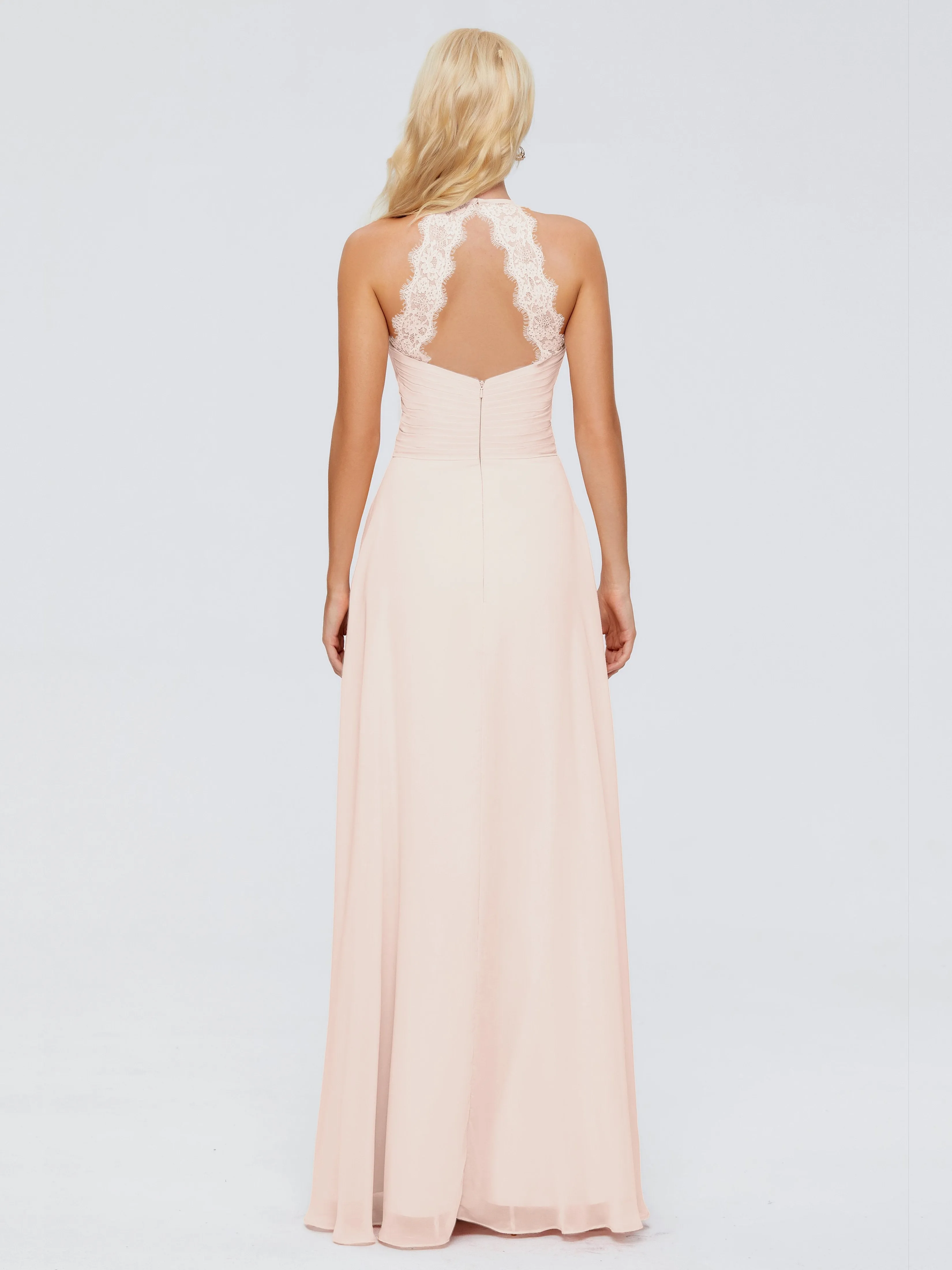 Pearl Pink Bridesmaids Dresses Arya Long Bridesmaid Dresses Chiffon Sleeveless Halter Top Bridesmaid Dresses