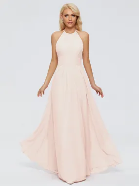 Pearl Pink Bridesmaids Dresses Arya Long Bridesmaid Dresses Chiffon Sleeveless Halter Top Bridesmaid Dresses