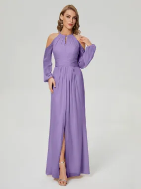 Phoebe Halter Long Sleeves Chiffon Bridesmaid Dresses