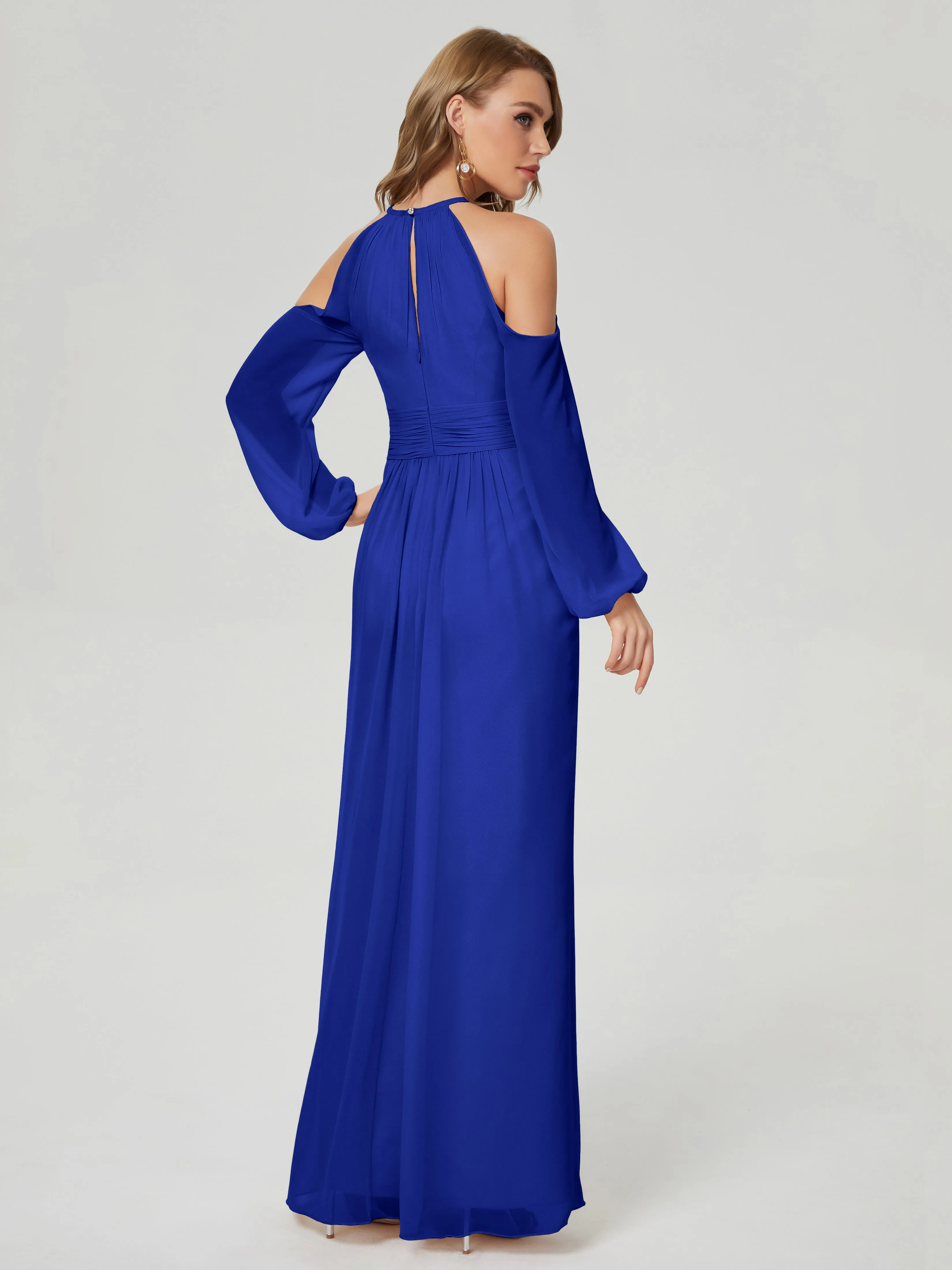 Phoebe Halter Long Sleeves Chiffon Bridesmaid Dresses
