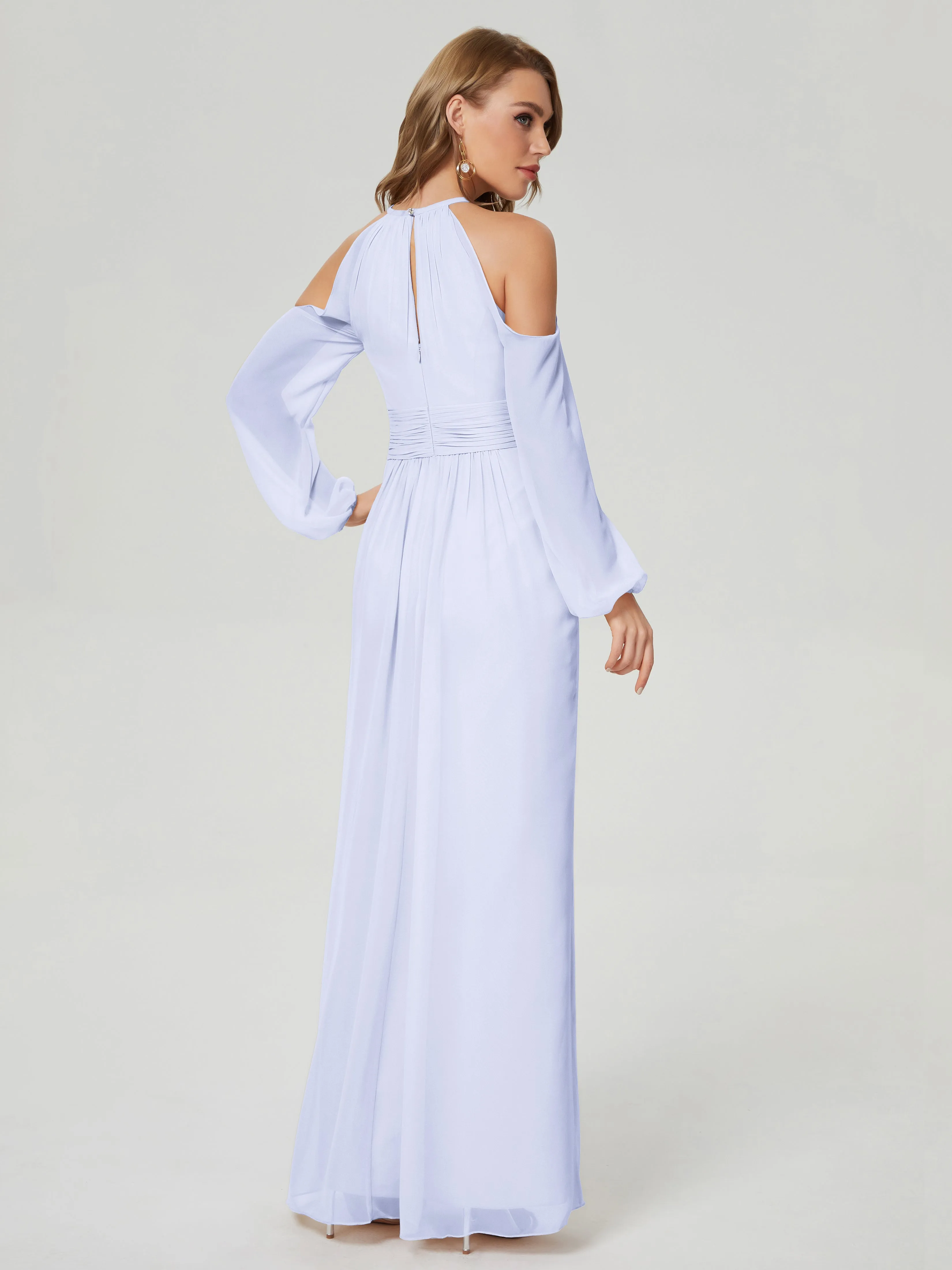 Phoebe Halter Long Sleeves Chiffon Bridesmaid Dresses
