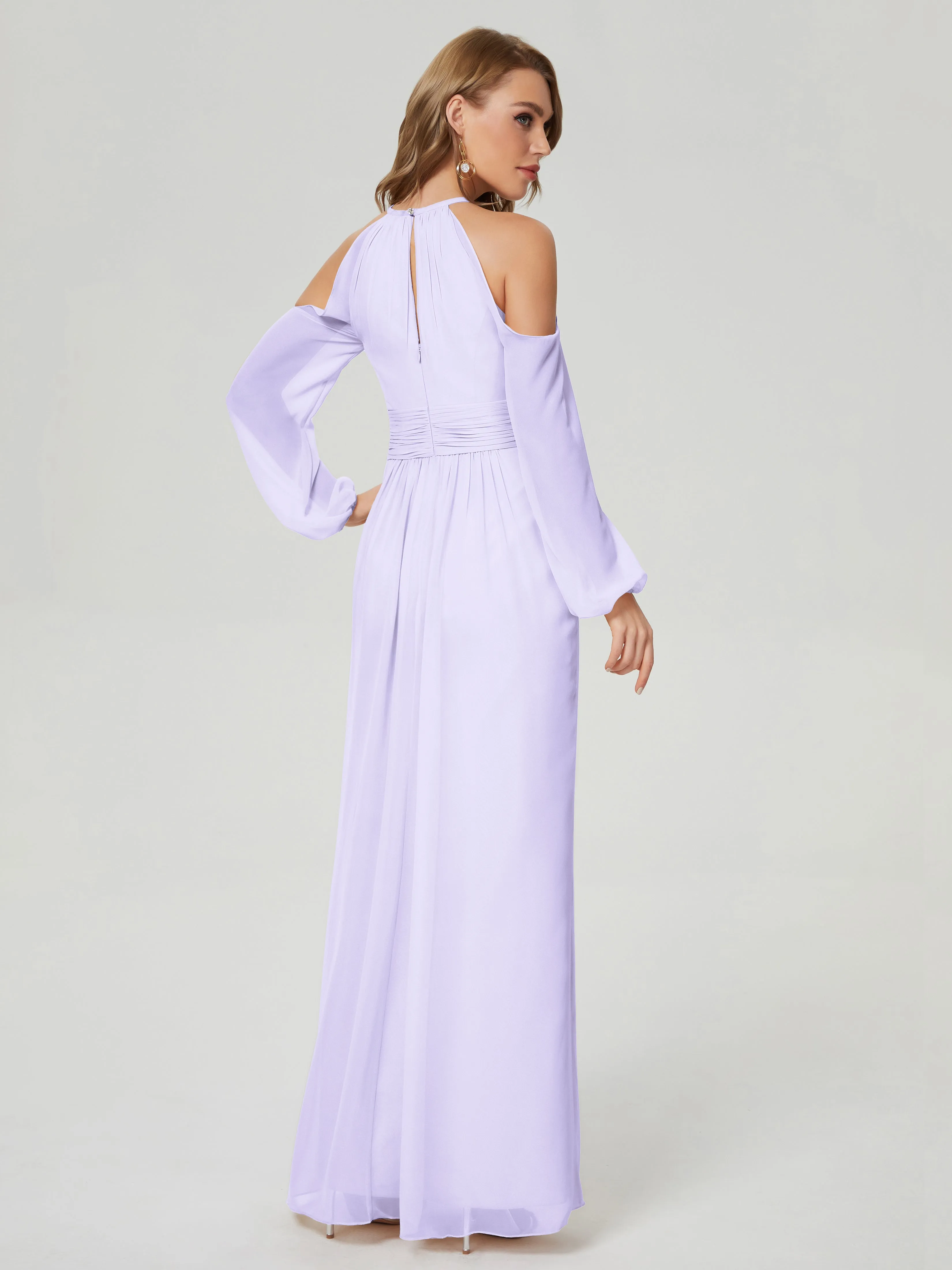 Phoebe Halter Long Sleeves Chiffon Bridesmaid Dresses
