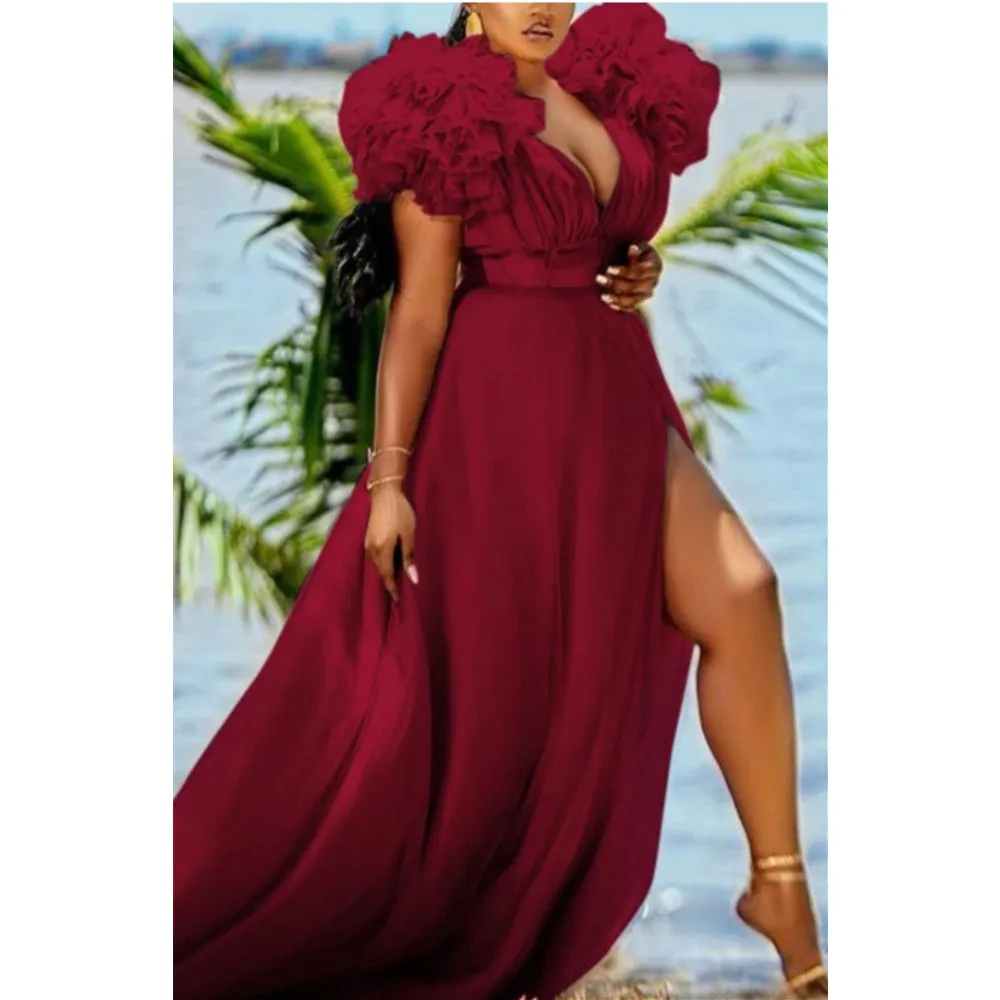 Pleated Layered Ruffled Dress