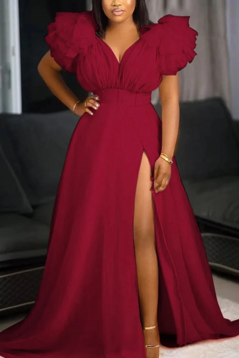 Pleated Layered Ruffled Dress