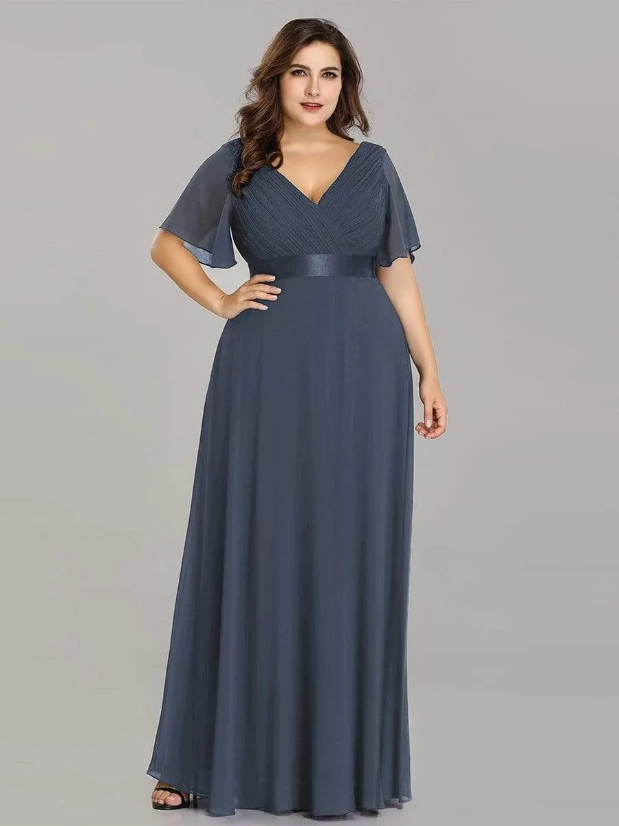 Plus Size Empire Waist Evening Dress with Short Sleeves