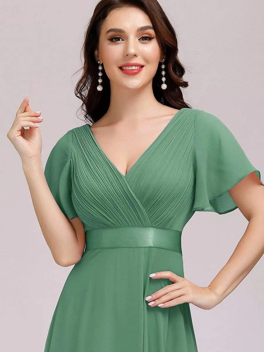 Plus Size Empire Waist Evening Dress with Short Sleeves