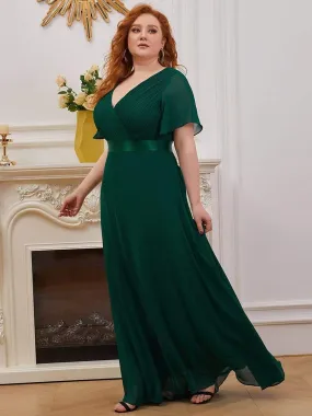 Plus Size Empire Waist Evening Dress with Short Sleeves