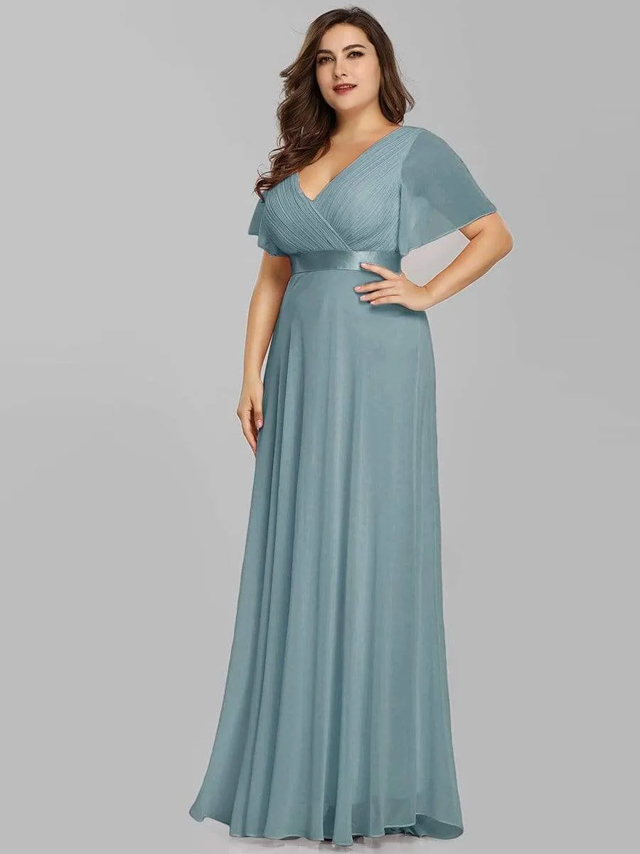 Plus Size Empire Waist Evening Dress with Short Sleeves