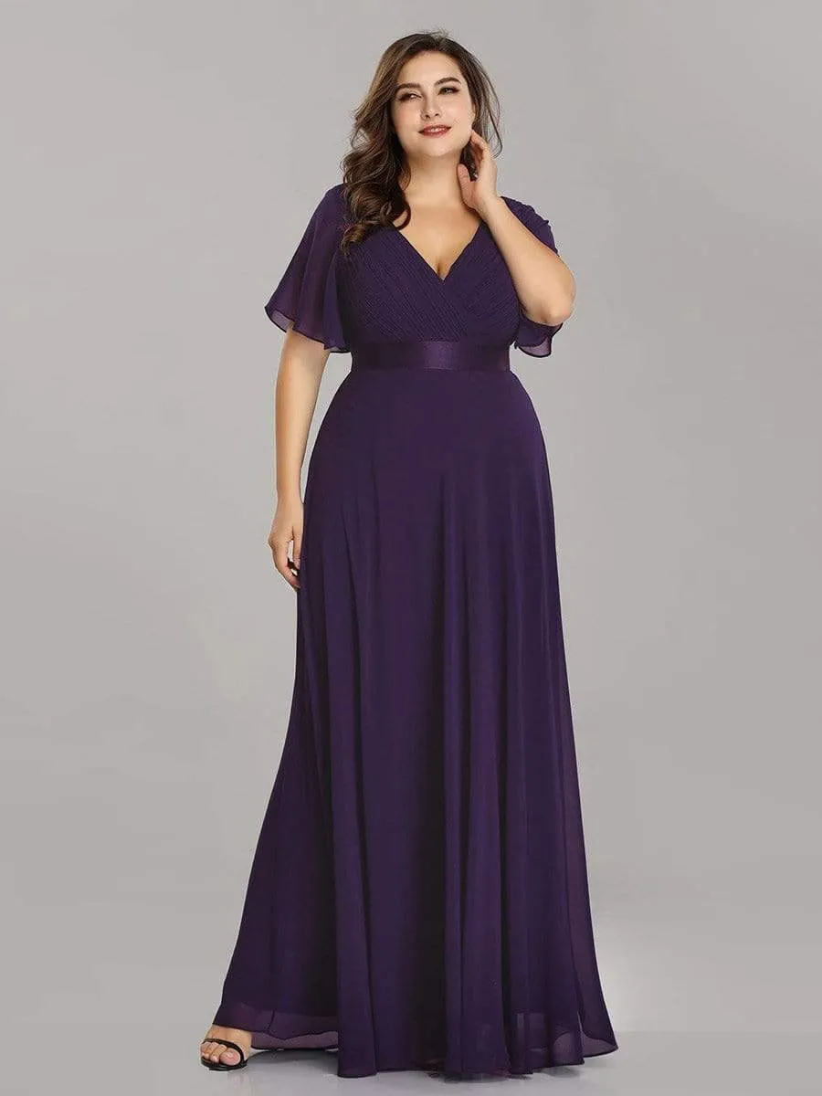 Plus Size Empire Waist Evening Dress with Short Sleeves