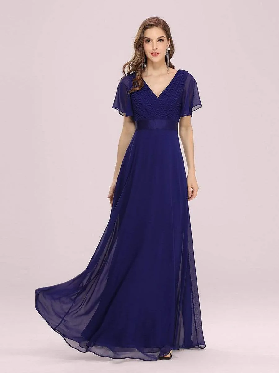 Plus Size Empire Waist Evening Dress with Short Sleeves