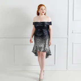 Plus Size Mermaid Dress Women Slash Neck Sequined Evening Party Dress Slim Bodycon Gradient Elegant Glitter Dresses