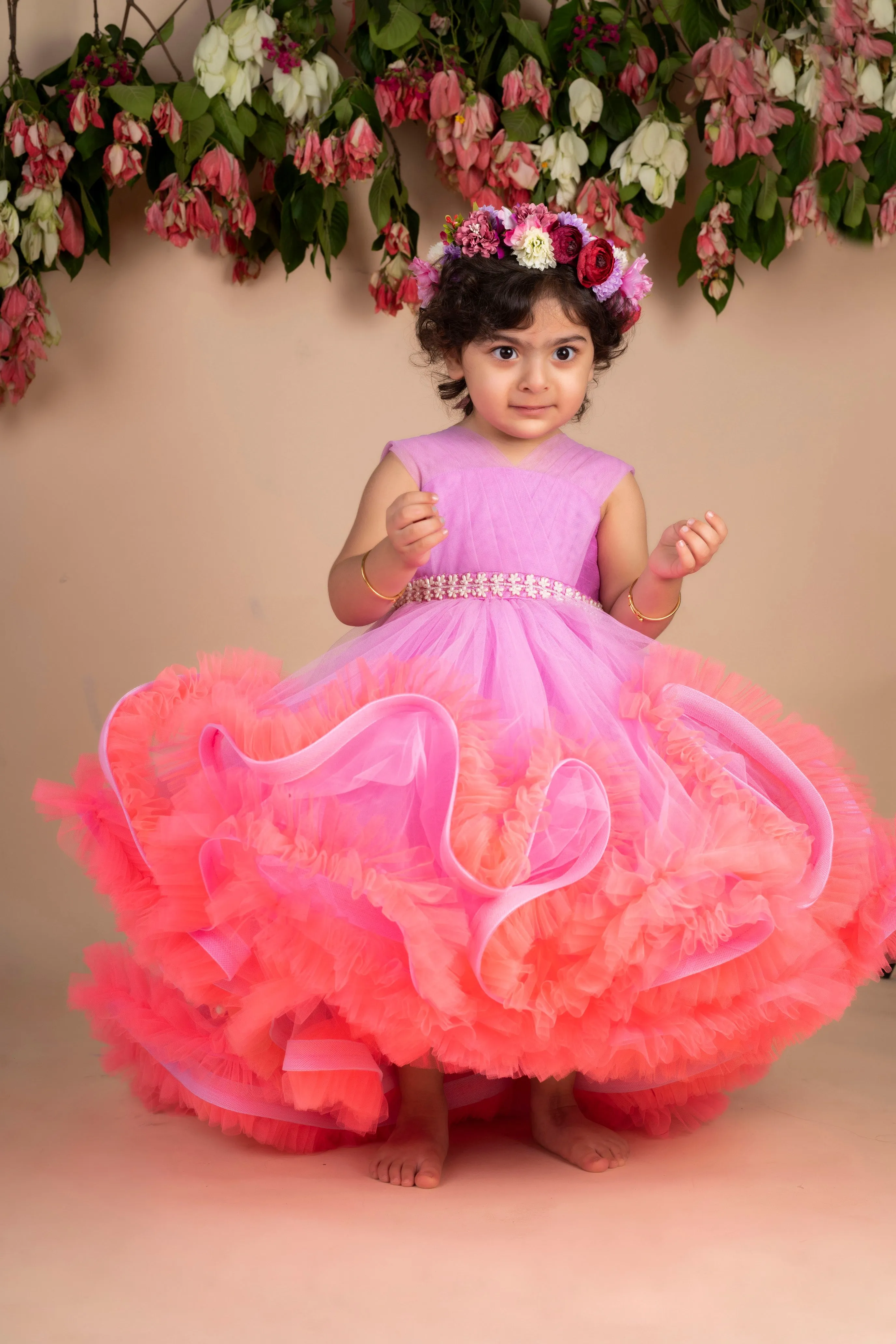 Pre-Order:  Lavender Peach Ruffled High Low Gown
