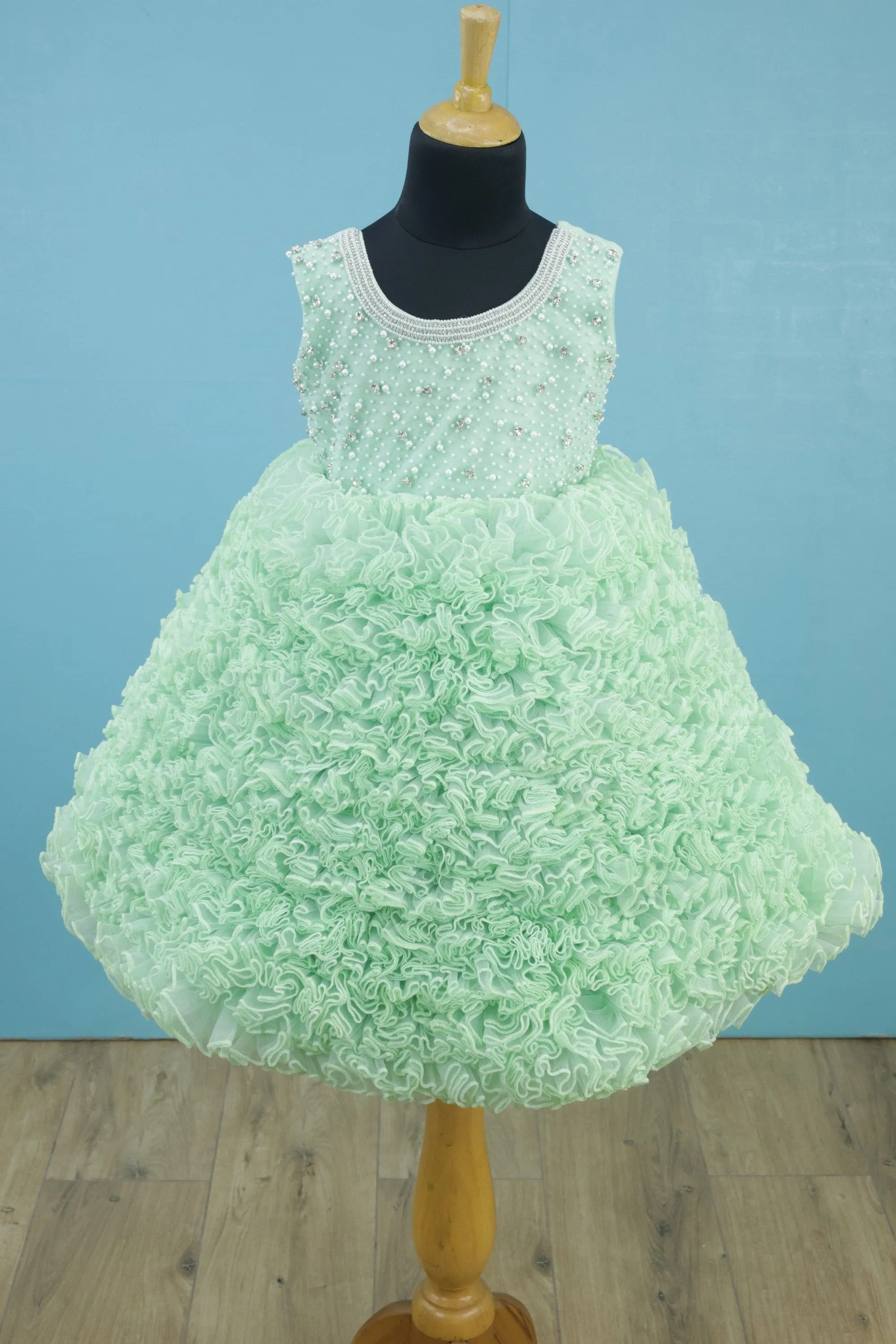Pre-Order:  Pastel Green Lock Frill Gown