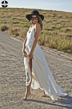 Promfast Boho Lace White Beach Wedding Dresses Sexy Open Backs Wedding Gown PFW0486
