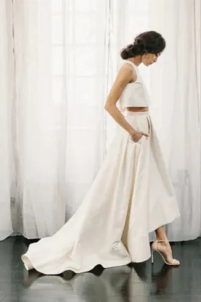 Promfast Simple Ivory Satin Two Pieces A Line Beach Wedding Dresses, Bridal Gown PFW0624