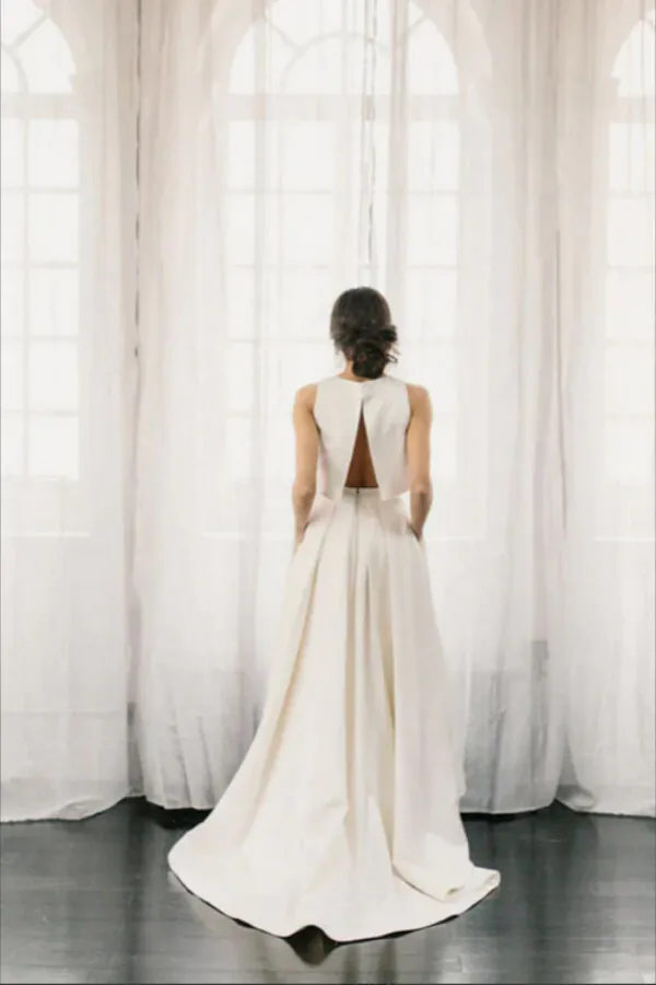Promfast Simple Ivory Satin Two Pieces A Line Beach Wedding Dresses, Bridal Gown PFW0624