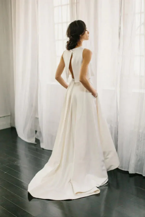 Promfast Simple Ivory Satin Two Pieces A Line Beach Wedding Dresses, Bridal Gown PFW0624