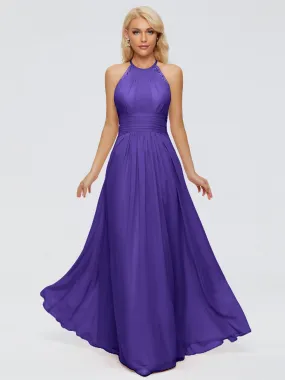 Regency Bridesmaids Arya Long Bridesmaid Dresses Chiffon Sleeveless Halter Bridesmaids Dresses