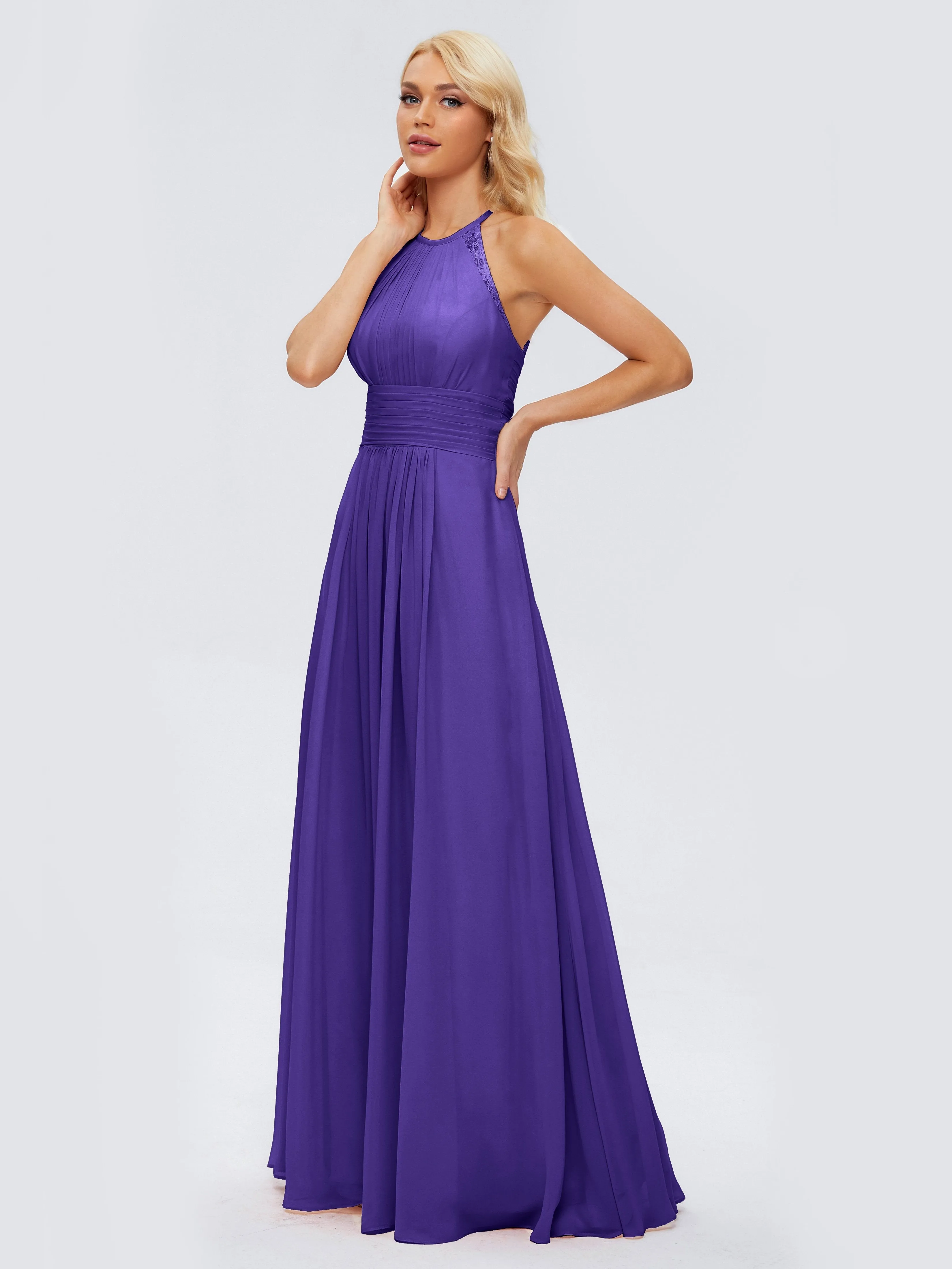 Regency Bridesmaids Arya Long Bridesmaid Dresses Chiffon Sleeveless Halter Bridesmaids Dresses