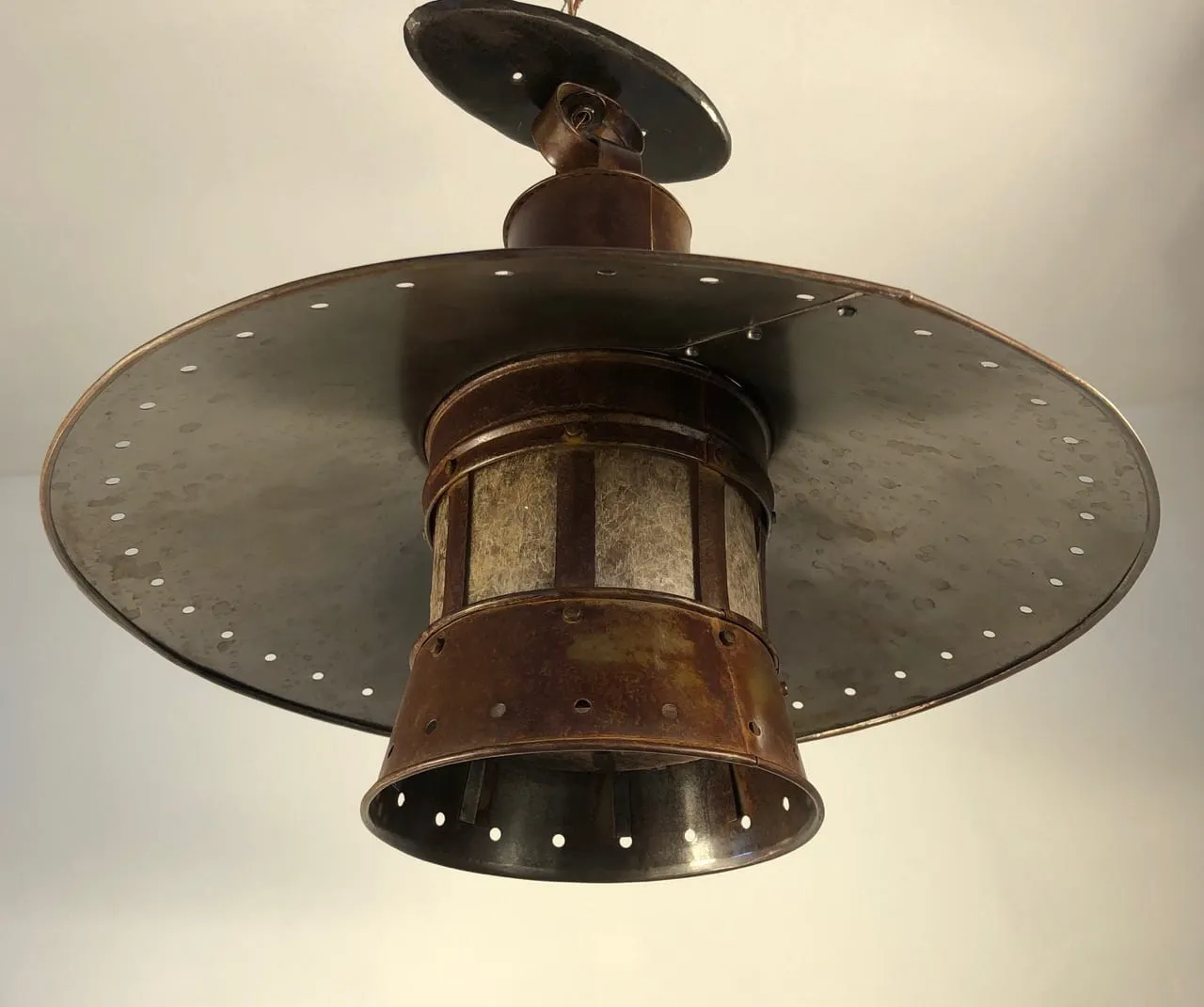 Roaring Forge Copper Pendant Light, Rustic, Mica Glass