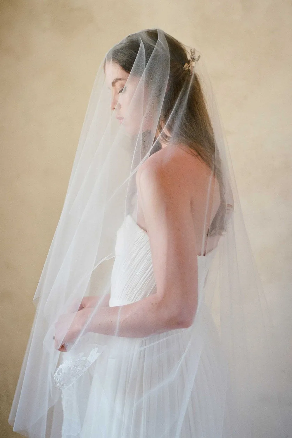 Roseline French Lace Blusher Cathedral Veil in Ivory or Off-white - style V70