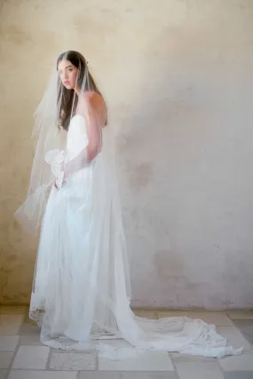 Roseline French Lace Blusher Cathedral Veil in Ivory or Off-white - style V70