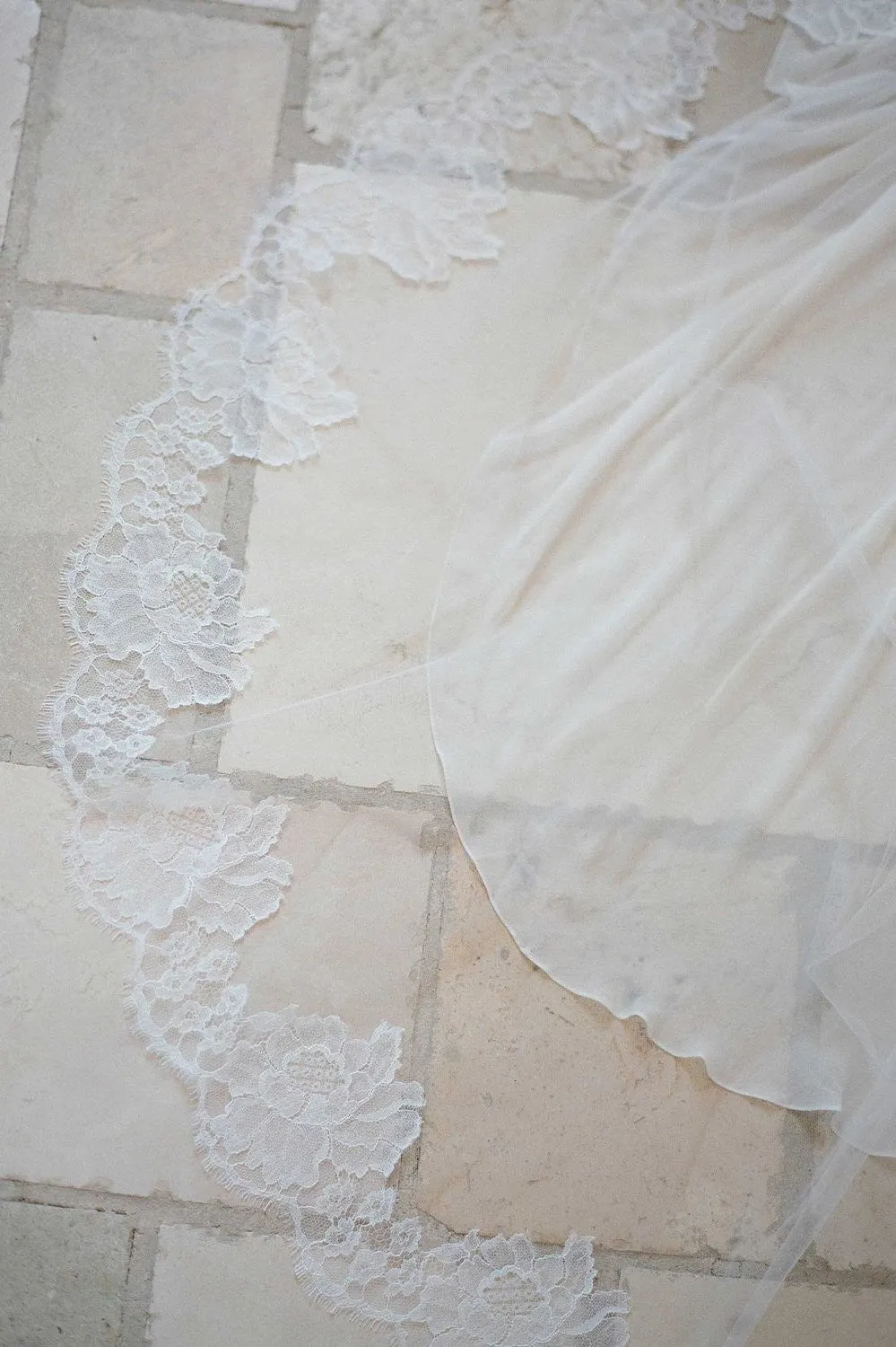 Roseline French Lace Blusher Cathedral Veil in Ivory or Off-white - style V70