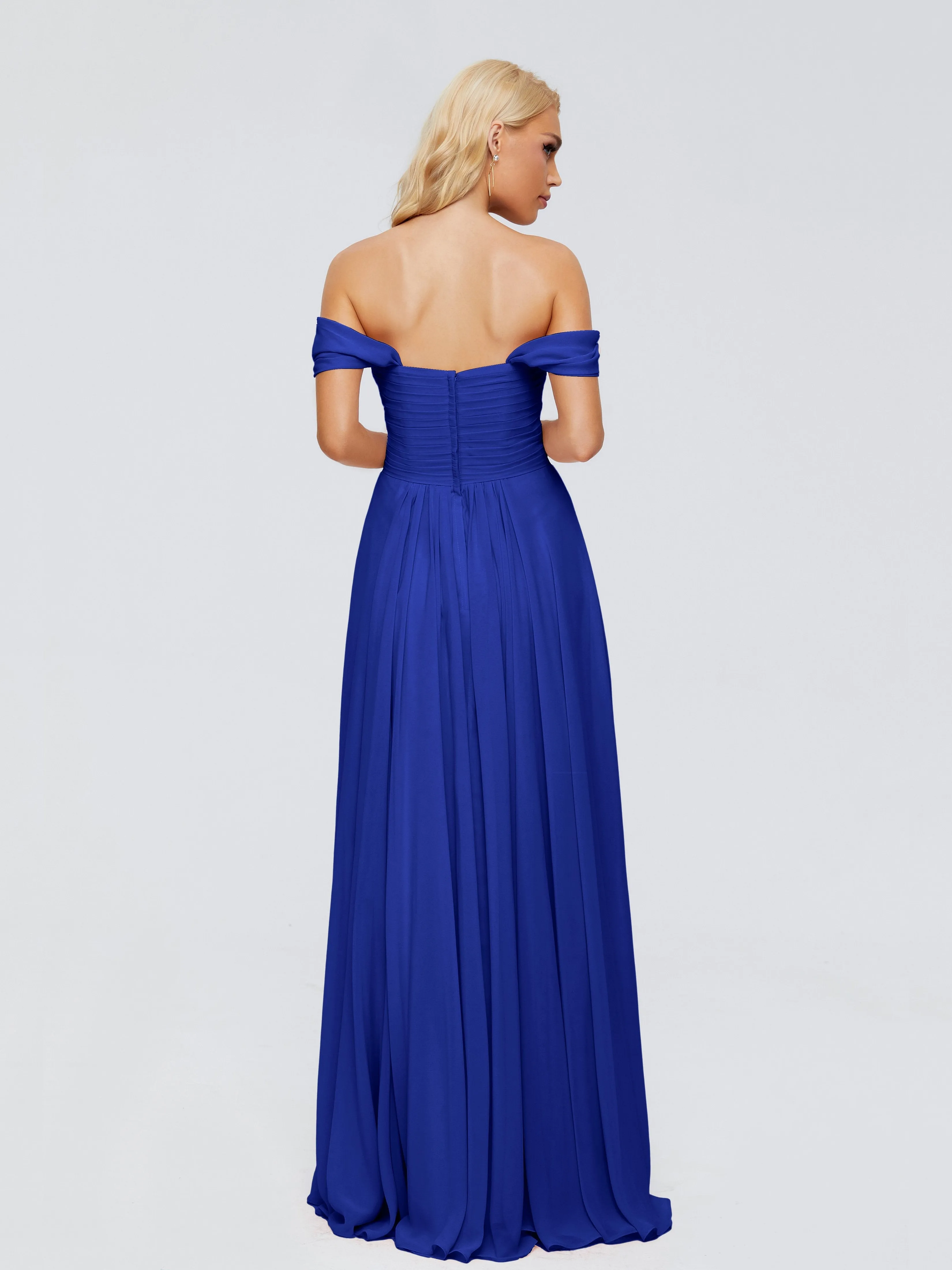 Royal Blue Dress Bridesmaid Trinity Gorgeous Off The Shoulder Long Chiffon Bridesmaid Dresses