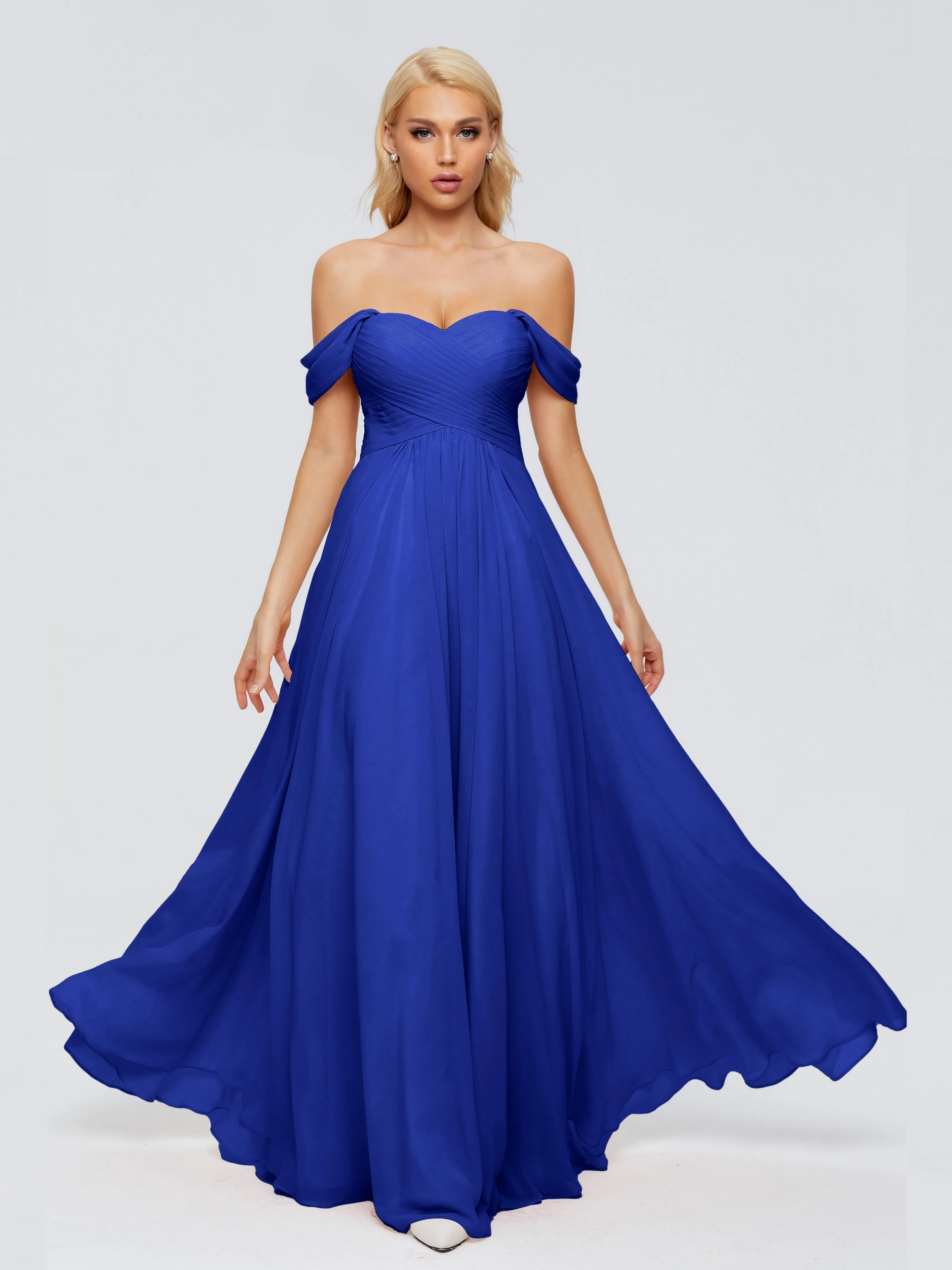 Royal Blue Dress Bridesmaid Trinity Gorgeous Off The Shoulder Long Chiffon Bridesmaid Dresses