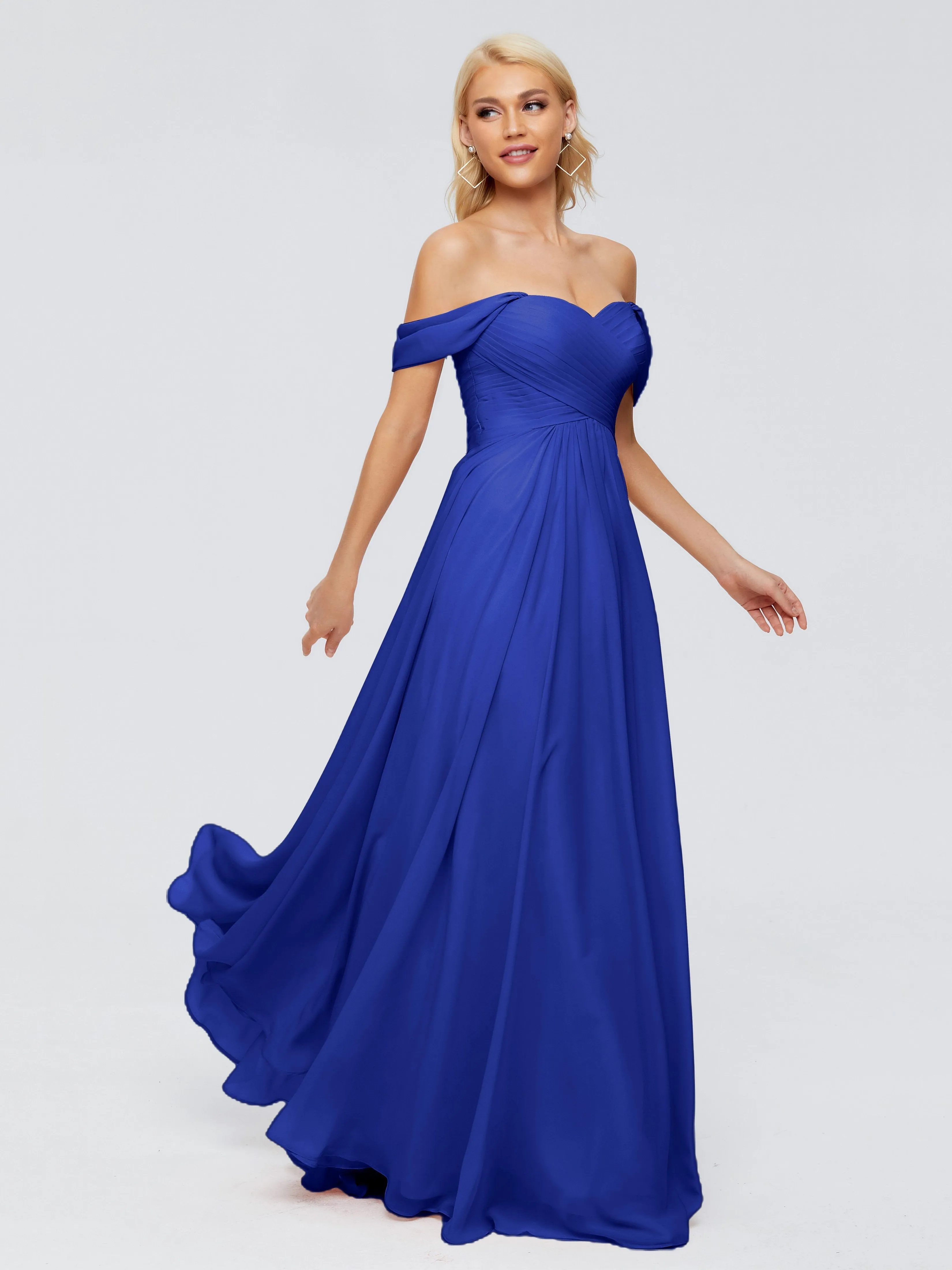 Royal Blue Dress Bridesmaid Trinity Gorgeous Off The Shoulder Long Chiffon Bridesmaid Dresses