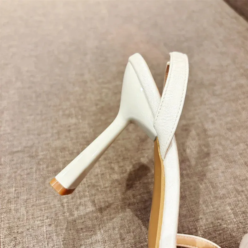 Satin  Flower Pointed Open Toe Back Strap High heels Sandals