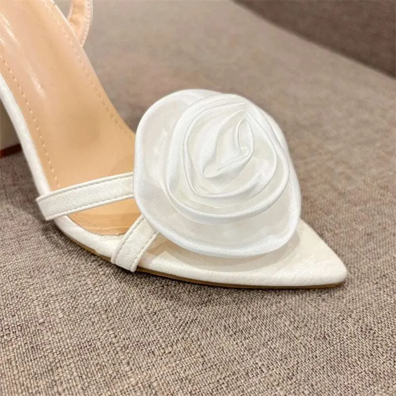 Satin  Flower Pointed Open Toe Back Strap High heels Sandals