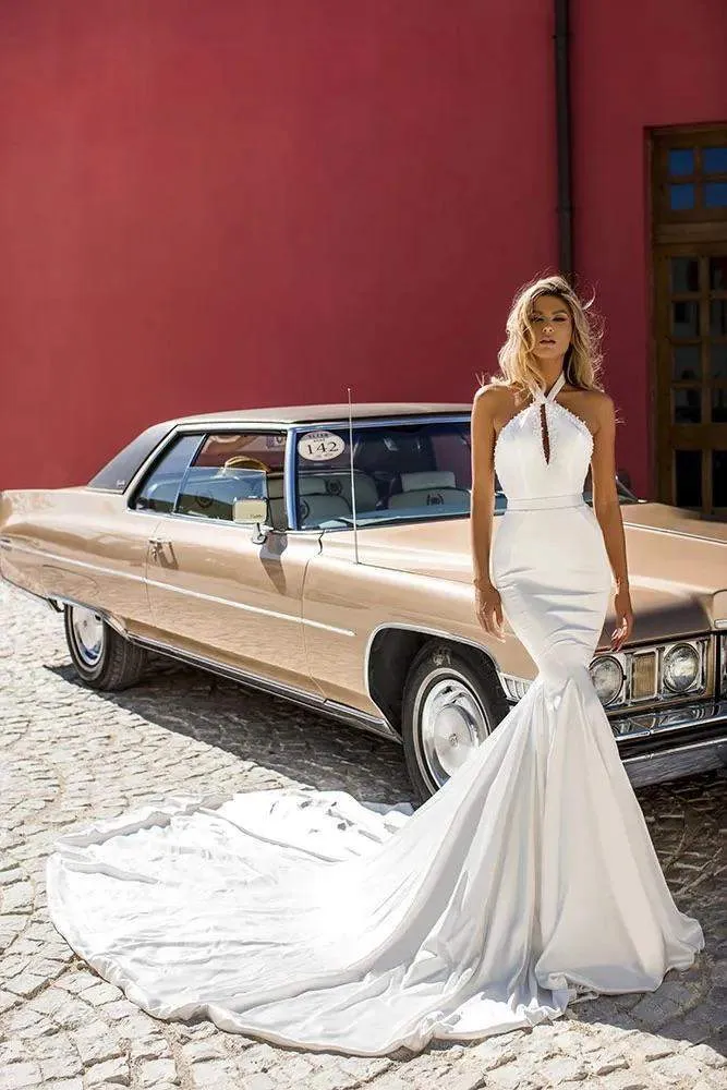 Satin Wedding Dress with Beads