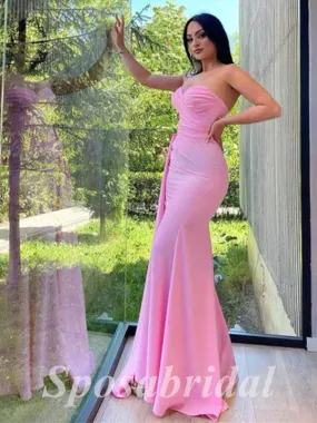Sexy Jersey Sweetheart Sleeveless Mermaid Long Prom Dresses With Trailing PD3629