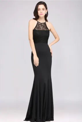 Sexy Long Mermaid Chiffon Lace Jewel Sleeveless Keyhole Bridesmaid Dress