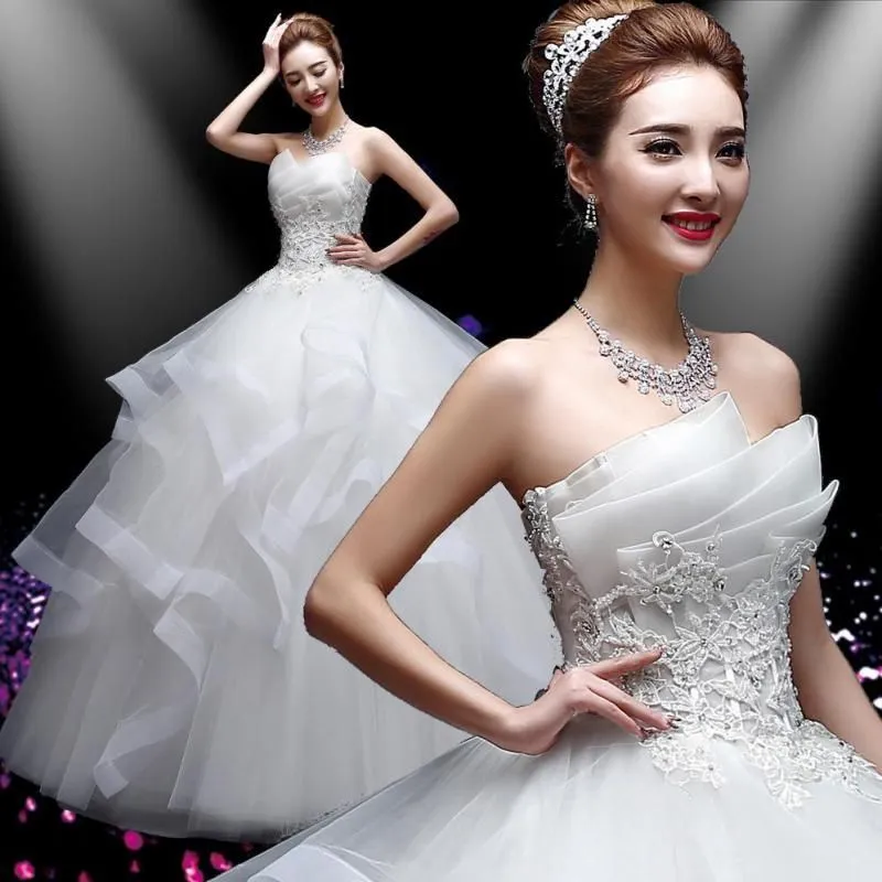 Sexy Strapless Wedding Dress Off White Floor Length Ball Gown