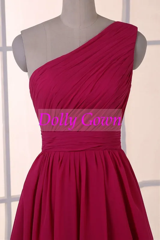 Short One Shoulder Hot Pink Bridesmaid Dresses