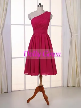 Short One Shoulder Hot Pink Bridesmaid Dresses