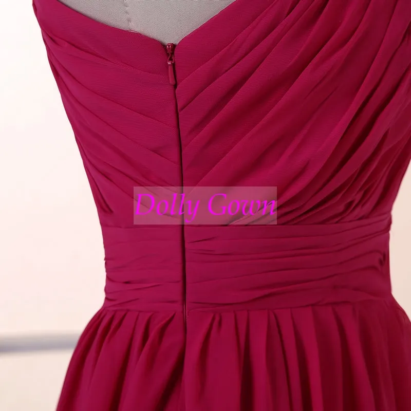 Short One Shoulder Hot Pink Bridesmaid Dresses