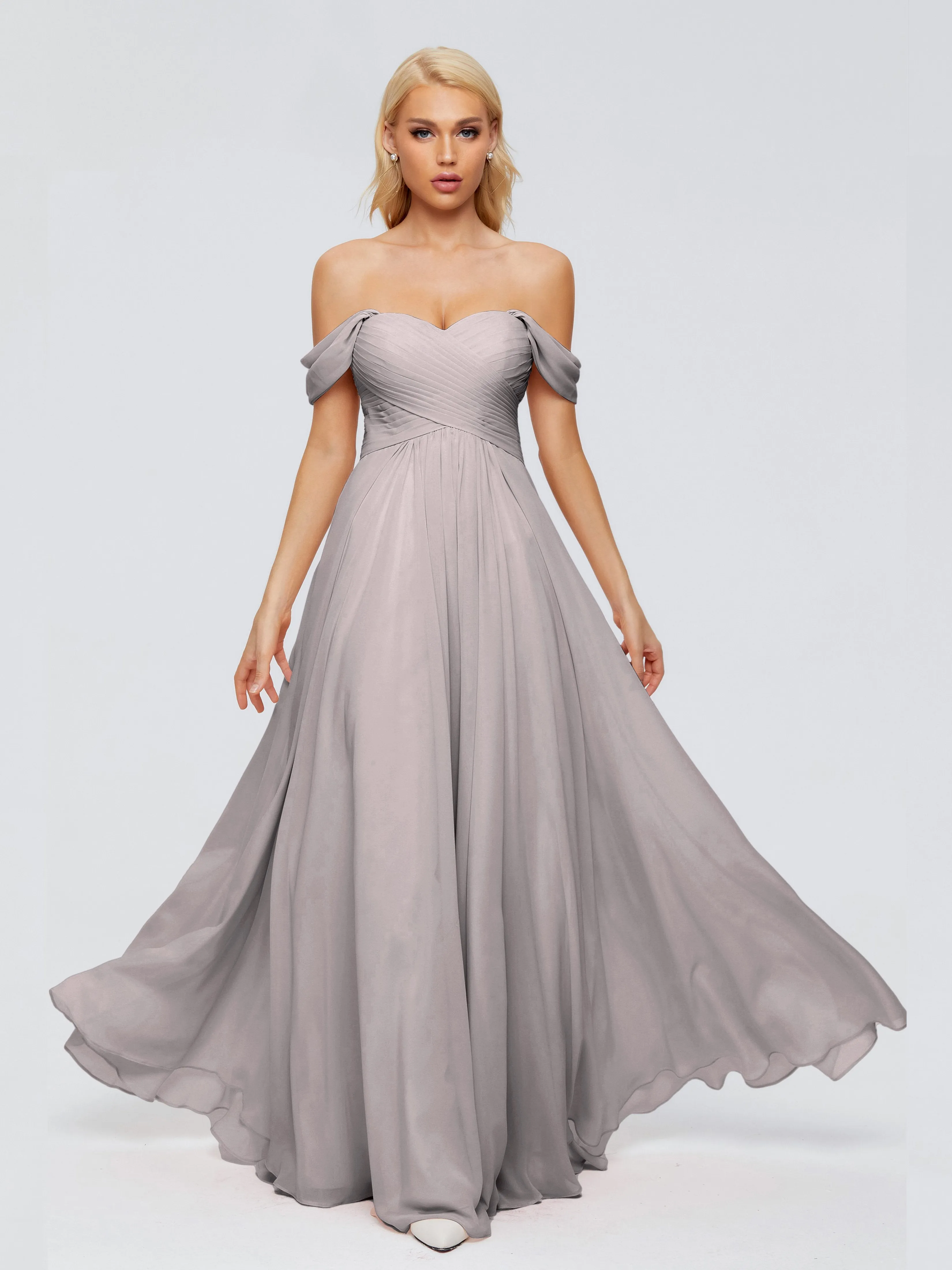 Silver Bridesmaids Dress Trinity Gorgeous Off The Shoulder Long Chiffon Bridesmaid Dresses