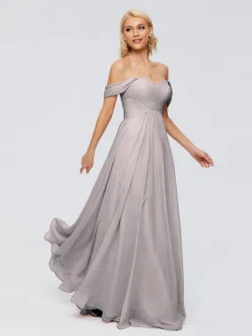 Silver Bridesmaids Dress Trinity Gorgeous Off The Shoulder Long Chiffon Bridesmaid Dresses