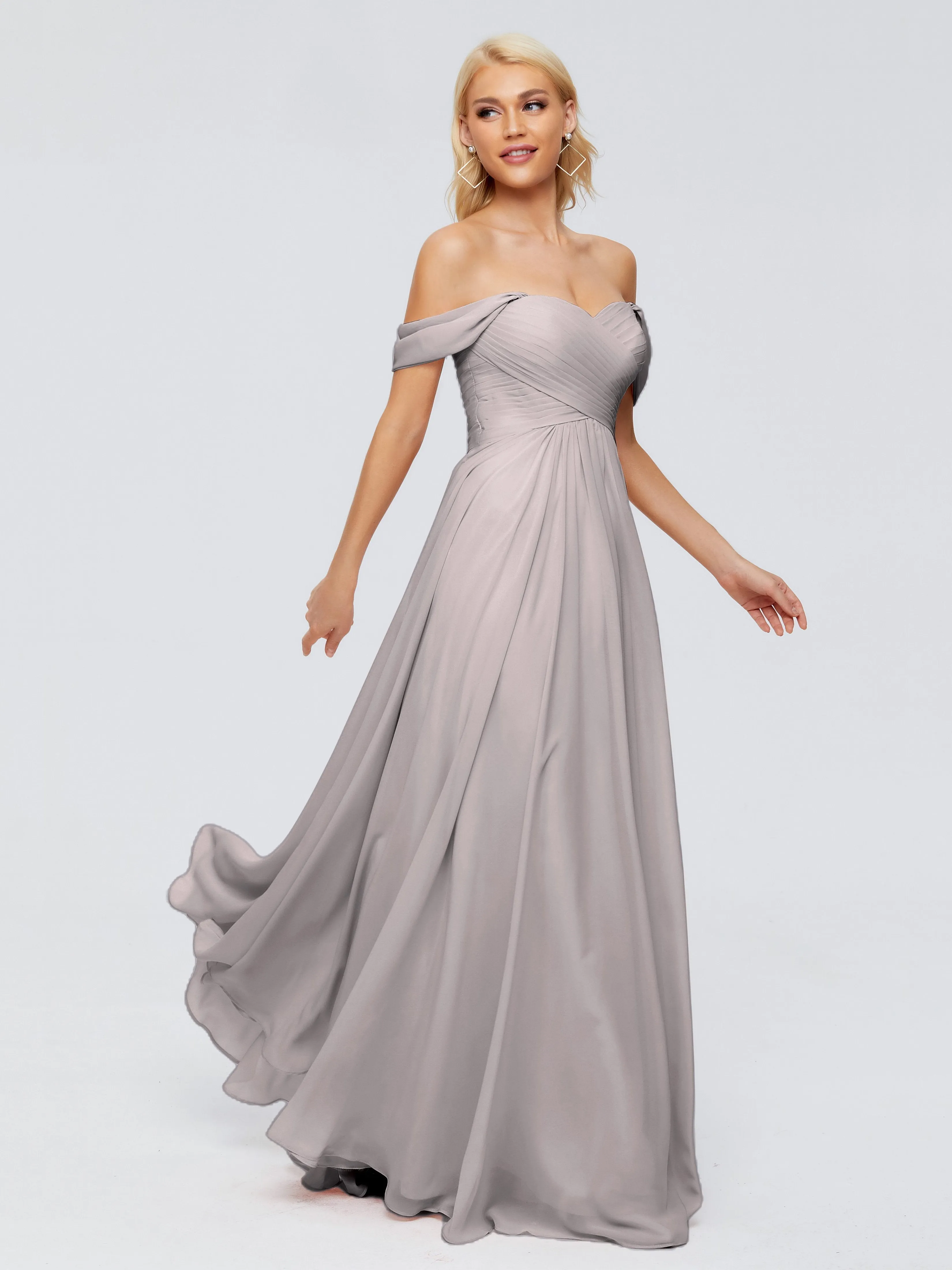 Silver Bridesmaids Dress Trinity Gorgeous Off The Shoulder Long Chiffon Bridesmaid Dresses