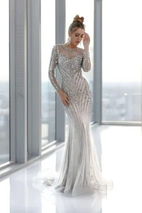 Silver Shiny Dress With Lace