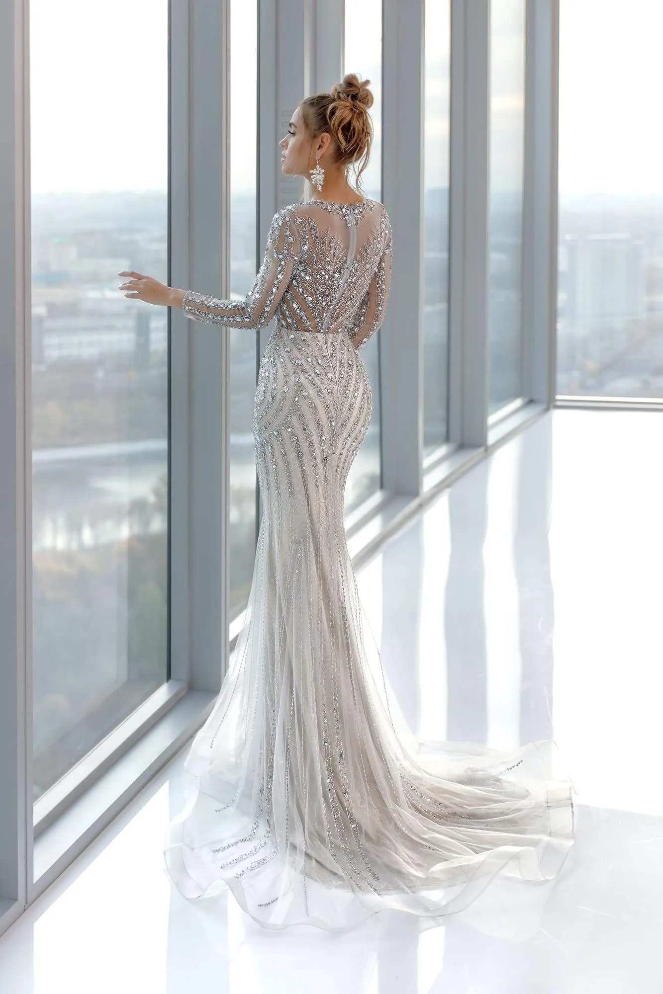 Silver Shiny Dress With Lace
