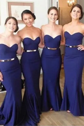 Simple Long Mermaid Navy Blue Bridesmaid Dresses