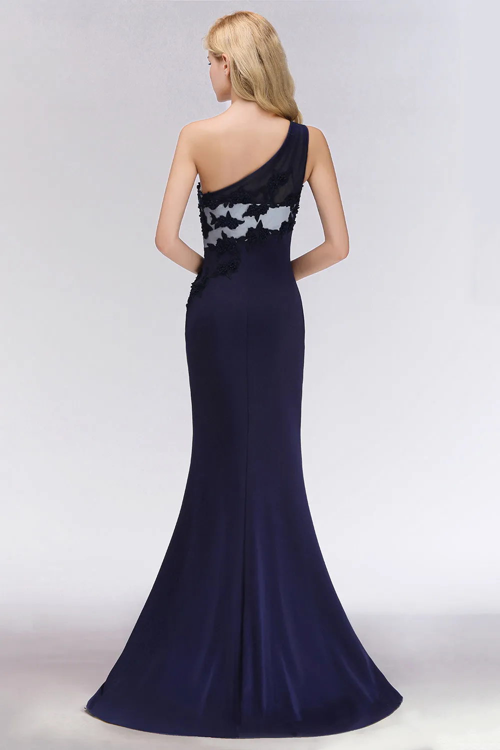 Simple Long One Shoulder Mermaid Bridesmaid Dress with Slit